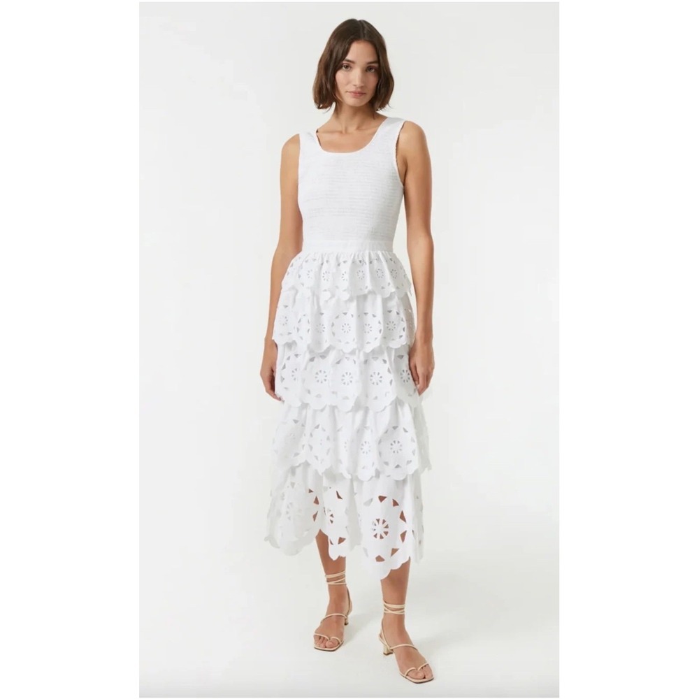 Anthropologie x Rhode Nia Dress White Cotton Eyelet Midi Resort NWT